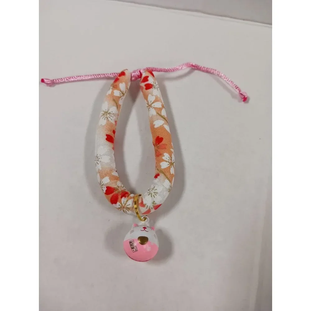 Pet Collar Japanese Style Handmade with Bell Flower Print Adjustable Necklace Co